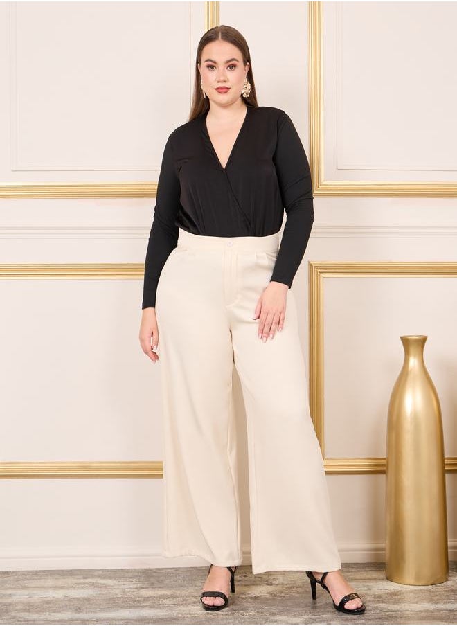 Styli - Plus Satin Long Sleeve V Neck Bodysuit - Image 1