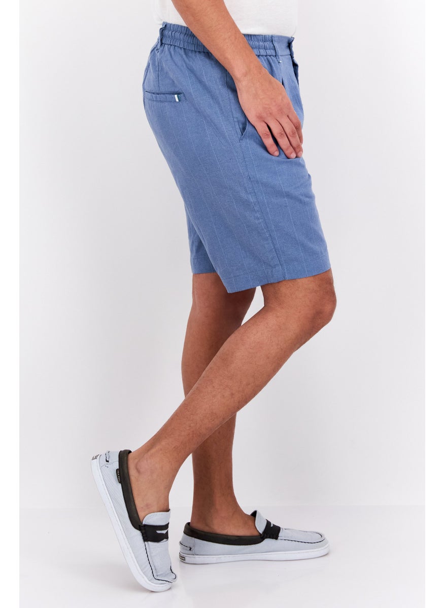 Ike Behar Men Stripe Chino Shorts, Aqua Blue  - Image 2
