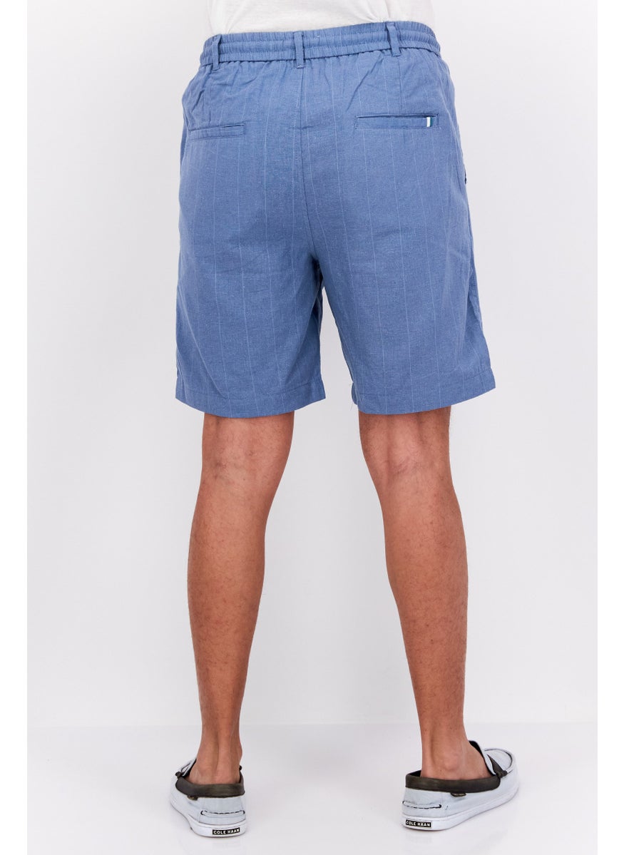 Ike Behar Men Stripe Chino Shorts, Aqua Blue  - Image 3