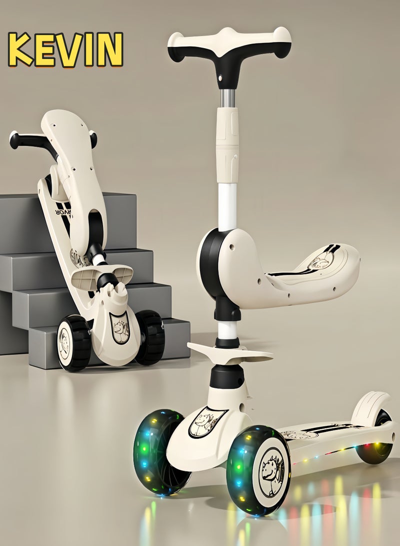 KEVIN 3-in-1 Scooter for Kids - Folding Scooters for Kids/Toddlers, Height Adjustable, Non-Slip Tray,the scooter head front could light up with music and Flashing Wheel Lights, Perfect gift for 3-6 Years Old Boys and Girls - Image 1