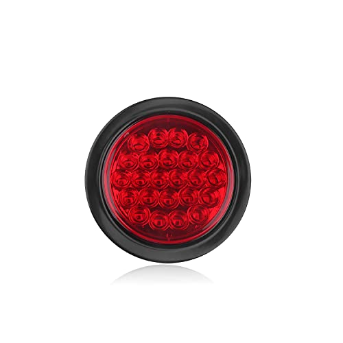 Partswcgg 4Pcs 4 Inch Round LED Trailer Tail Lights Red 24 LED Waterproof, 4 Inch Round Led Stop Turn Brake Tail Lights Flush Mount for Trucks RV Include Lights Grommets 3-Prong Wire Pigtails 12V Sealed - Image 2