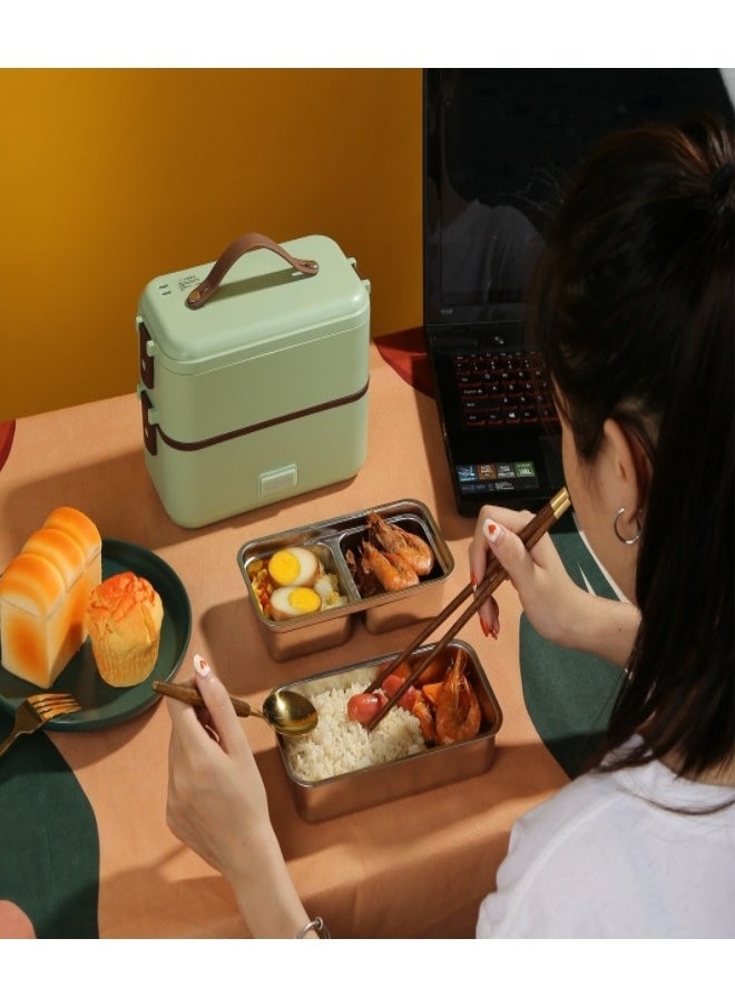 MIXDE 3-Layer Self Cooking Electric Steamer Lunch Bento Box Mini Warmer Rice Cooker for Adult Kids Home Office School Travel Cook Raw Food  - Image 2