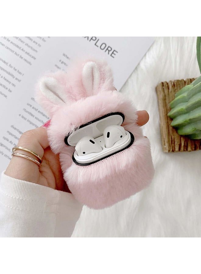 guppy Compatible with AirPods Furry Bunny Case Girls 3D Cartoon Cute Rabbit Ears Plush Fluffy Warm Carrying Case Soft Protective Case Cover Accessories for AirPods 1 & 2 Pink - Image 1