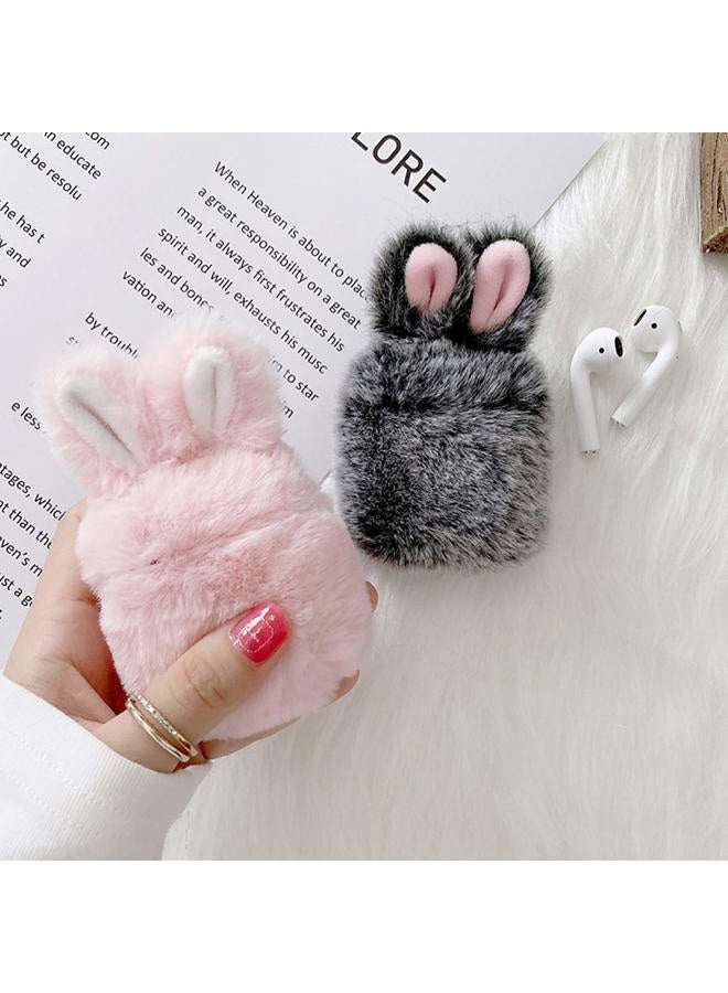 guppy Compatible with AirPods Furry Bunny Case Girls 3D Cartoon Cute Rabbit Ears Plush Fluffy Warm Carrying Case Soft Protective Case Cover Accessories for AirPods 1 & 2 Pink - Image 5