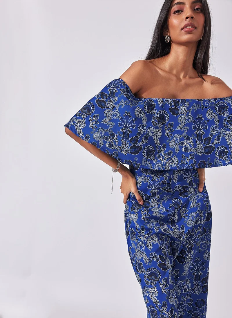 The Label Life Lapis Floral Flared Jumpsuit