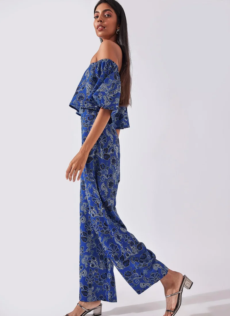 The Label Life Lapis Floral Flared Jumpsuit