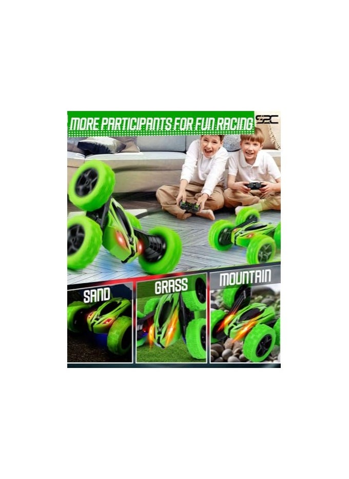 S2C S2C Remote Control Car, RC Cars Stunt Car Toy, 4WD 2.4Ghz Double Sided 360° Rotating RC Car with Headlights, Kids Xmas Toy Cars for Boys/Girls (Green)  - Image 5