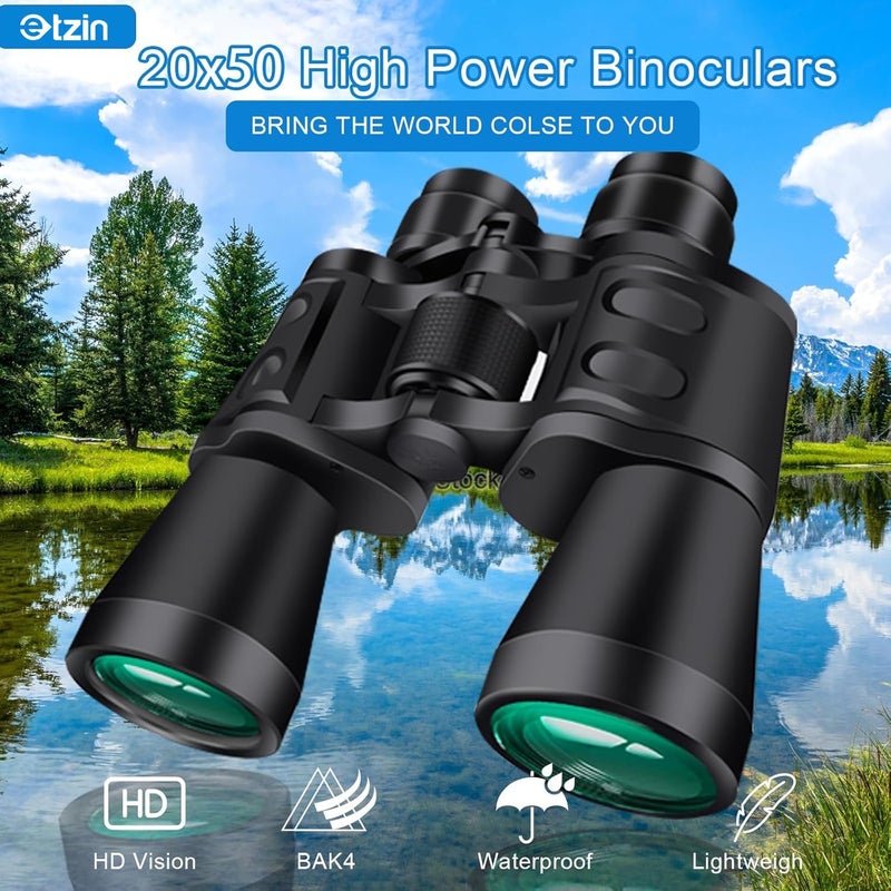 ETZIN منظار احترافي 20x50 1000 متر بعيد المدى بزاوية واسعة مقاوم للماء HD منشور FMC عدسة تركيز 20 X تكبير زوم دوربين لمراقبة الطيور والمشي لمسافات طويلة والرياضات والمعالم السياحية. - Image 3