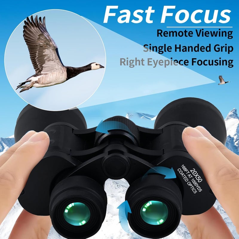 ETZIN منظار احترافي 20x50 1000 متر بعيد المدى بزاوية واسعة مقاوم للماء HD منشور FMC عدسة تركيز 20 X تكبير زوم دوربين لمراقبة الطيور والمشي لمسافات طويلة والرياضات والمعالم السياحية. - Image 5
