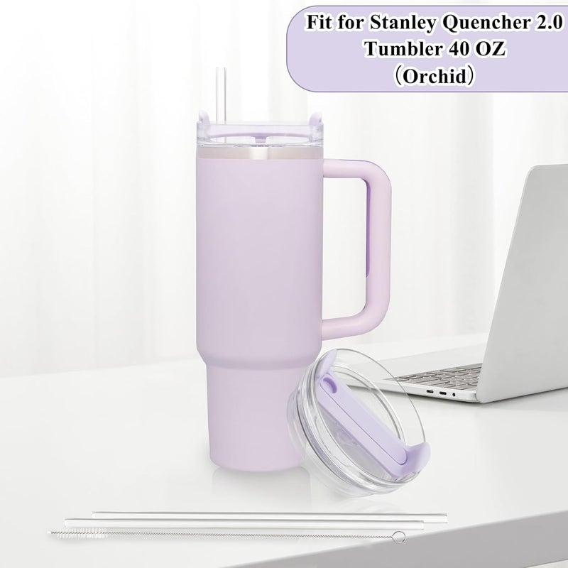 TiciKim 40oz Tumbler Lid Compatible for Stanley, 2 Pack Replacement Tumbler Lids Fit for Stanley Quencher 2.0 Tumbler 40 OZ, with Straws and Cleaning Brush (Orchid) - Image 5