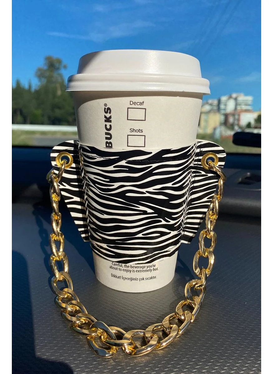 Bahels Women's Zebra Chain Coffee Cup Sleeve Leather Cup Holder