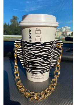 Bahels Women's Zebra Chain Coffee Cup Sleeve Leather Cup Holder  - Image 1