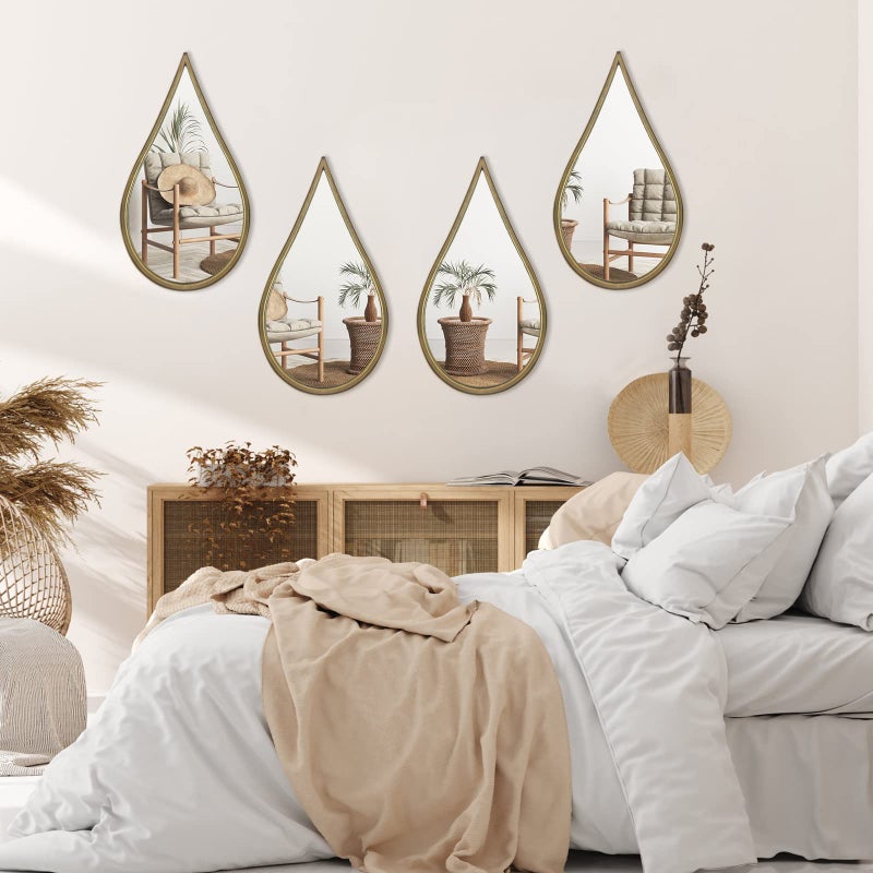 BAODANFU Decorative Mirrors Wall Mounted Mirror Teardrop Shape Metal Frame for Bedroom Living Dining Room Entryway Bathroom Vanity (Rusty Vintage Gold, 4-Pack) - Image 2
