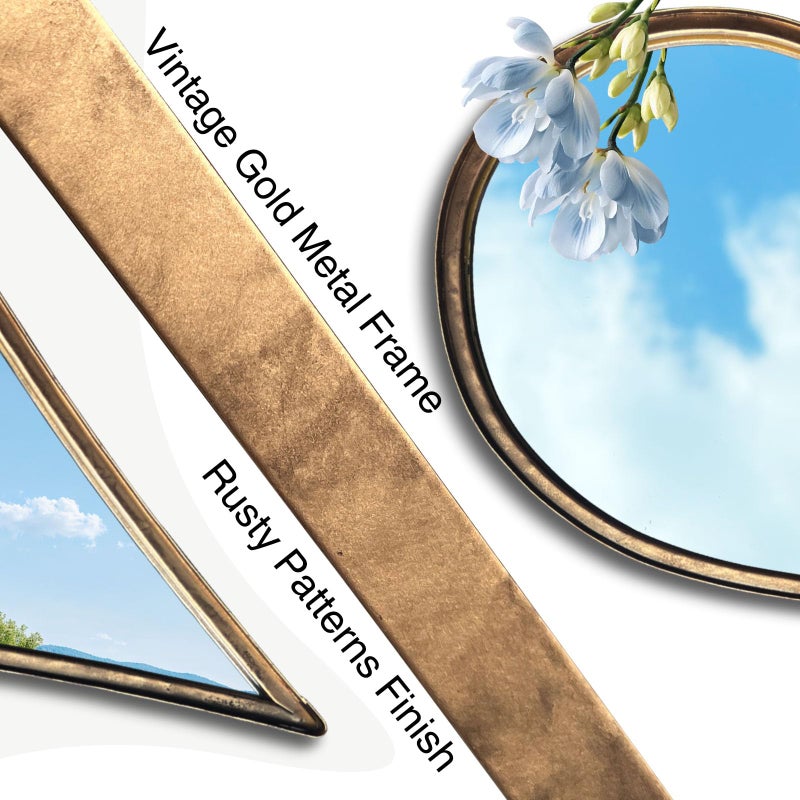 BAODANFU Decorative Mirrors Wall Mounted Mirror Teardrop Shape Metal Frame for Bedroom Living Dining Room Entryway Bathroom Vanity (Rusty Vintage Gold, 4-Pack) - Image 4