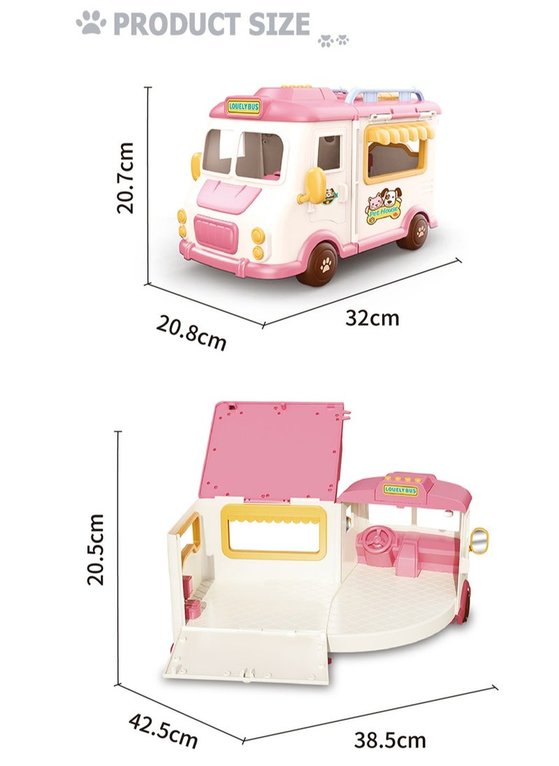 GULFLINK Dollhouse Furniture Set Transformation Bus Doll House for Girls Pink  - Image 4