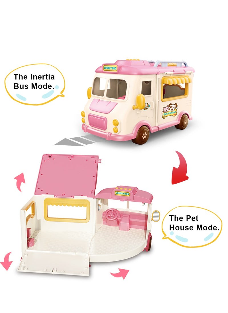 GULFLINK Dollhouse Furniture Set Transformation Bus Doll House for Girls Pink  - Image 3