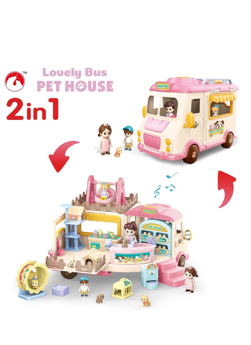 GULFLINK Dollhouse Furniture Set Transformation Bus Doll House for Girls Pink  - Image 2