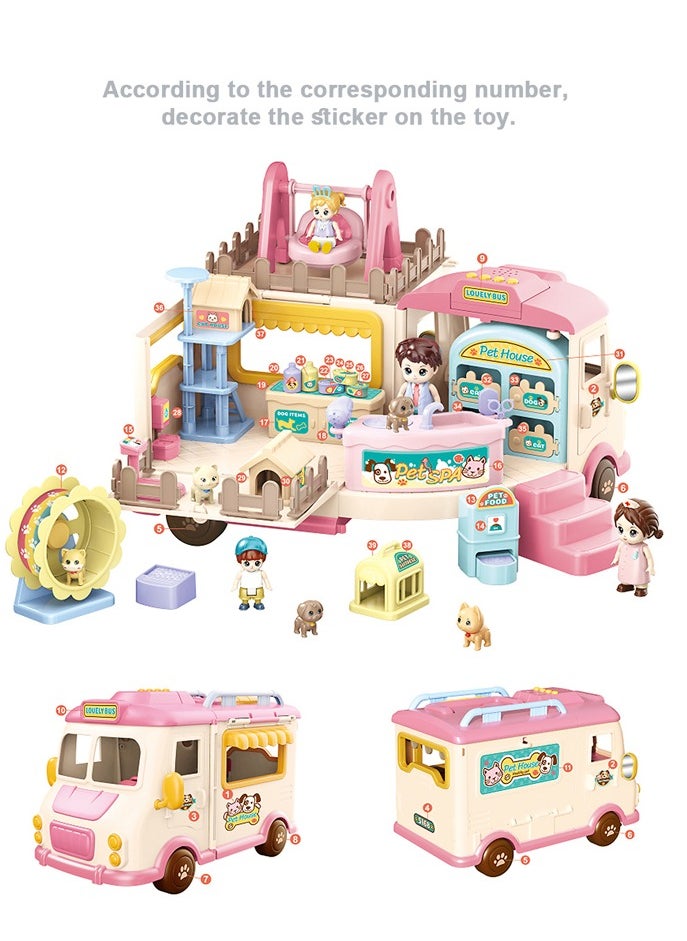 GULFLINK Dollhouse Furniture Set Transformation Bus Doll House for Girls Pink  - Image 1