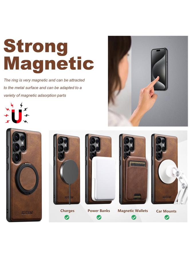 Suteni Case For Samsung Galaxy S25 Ultra 5G G3 Oil Wax 360 Rotation Holder MagSafe Back Phone Case - Image 4
