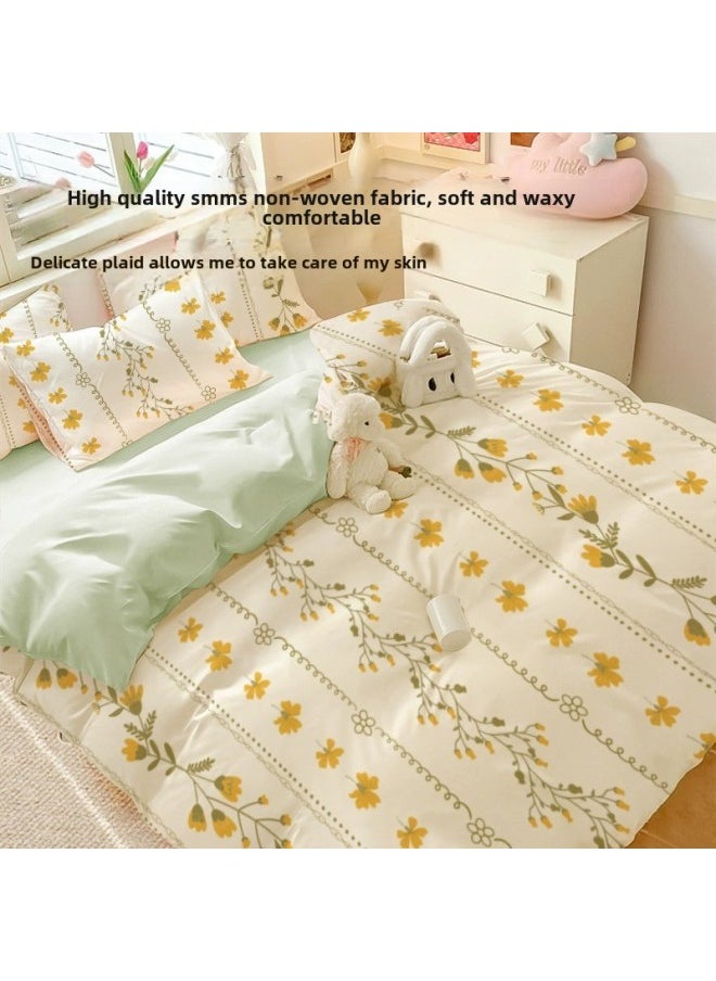 Generic Disposable Bed Sheet Quilt Cover Bed Hat Four-piece Set Double Travel Dirty Winter Extra-large Thickened Household Hotel Supplies-Color:Nuanyang [four-piece Fitted Sheet Set 1 Pack] Non-slip And Non-slip, 2 Pairs Of Socks Will Be Given As A Gift If You Buy It  - Image 3