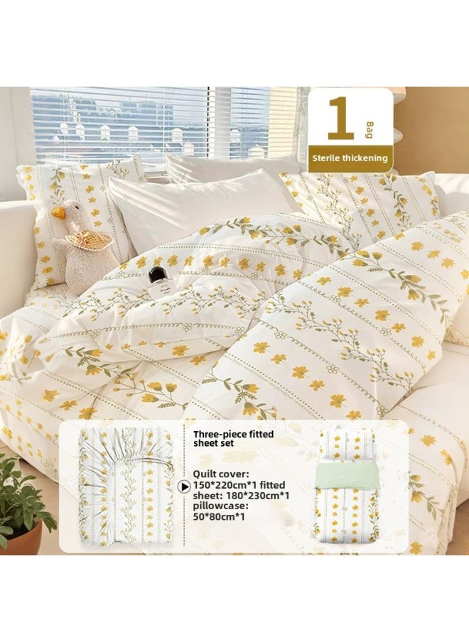 Generic Disposable Bed Sheet Quilt Cover Bed Hat Four-piece Set Double Travel Dirty Winter Extra-large Thickened Household Hotel Supplies-Color:Nuanyang [four-piece Fitted Sheet Set 1 Pack] Non-slip And Non-slip, 2 Pairs Of Socks Will Be Given As A Gift If You Buy It  - Image 1