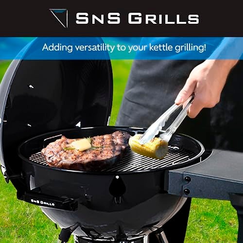 Slow 'N Sear SnS Grills Slow ‘N Sear EasySpin Charcoal Grill Cooking Grate - Compatible with Weber and Other Grills, 2-Zone Stainless Steel Hinged Replacement - Tailgating & Backyard Cooking - 24” Inches - Image 5
