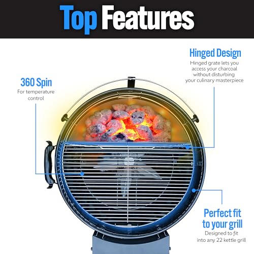 Slow 'N Sear SnS Grills Slow ‘N Sear EasySpin Charcoal Grill Cooking Grate - Compatible with Weber and Other Grills, 2-Zone Stainless Steel Hinged Replacement - Tailgating & Backyard Cooking - 24” Inches - Image 3