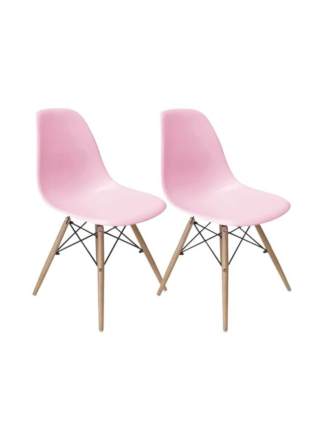 Taimi 2-Piece Office, Dining, Kitchen and Living Room Plastic Chair with Wooden Legs Pink 70x40x40cm  - Image 1
