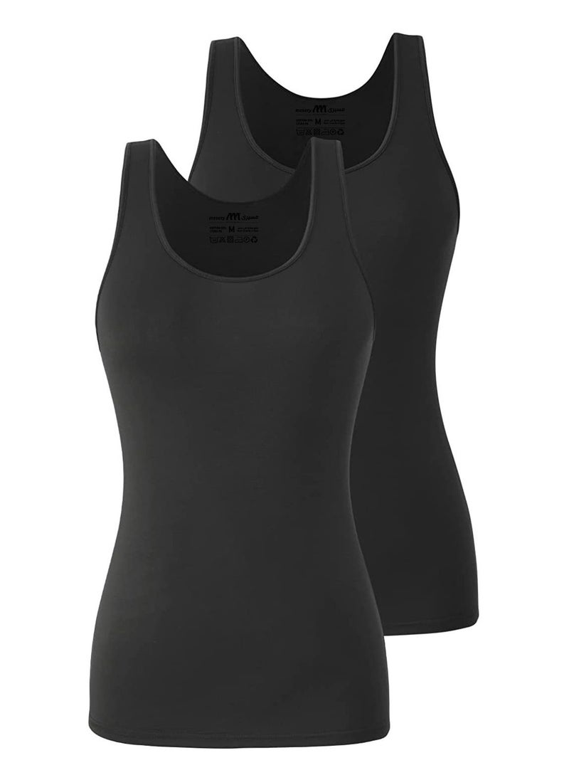 Mesery - Mesery Bundle Of (2) Cotton Stretch Plain Tank Tops - Black - Image 1