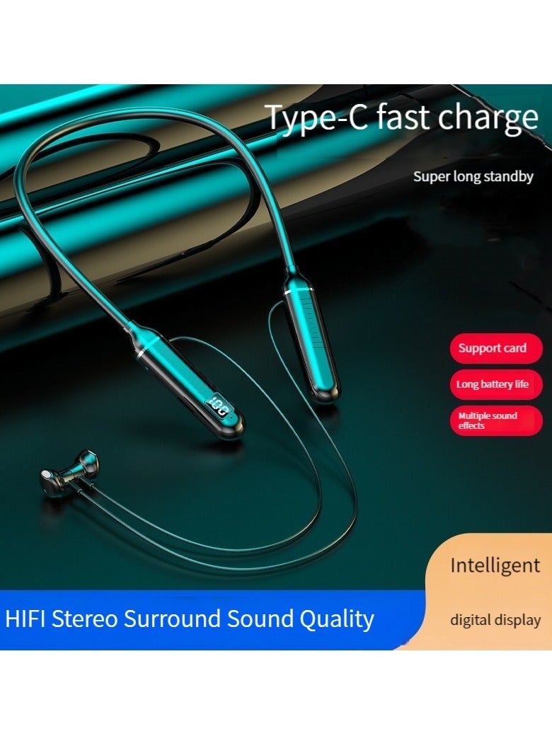 Digital display neck-worn wireless bluetooth headset multi-functional large-capacity semi-in-ear sports stereo hanging neck headset