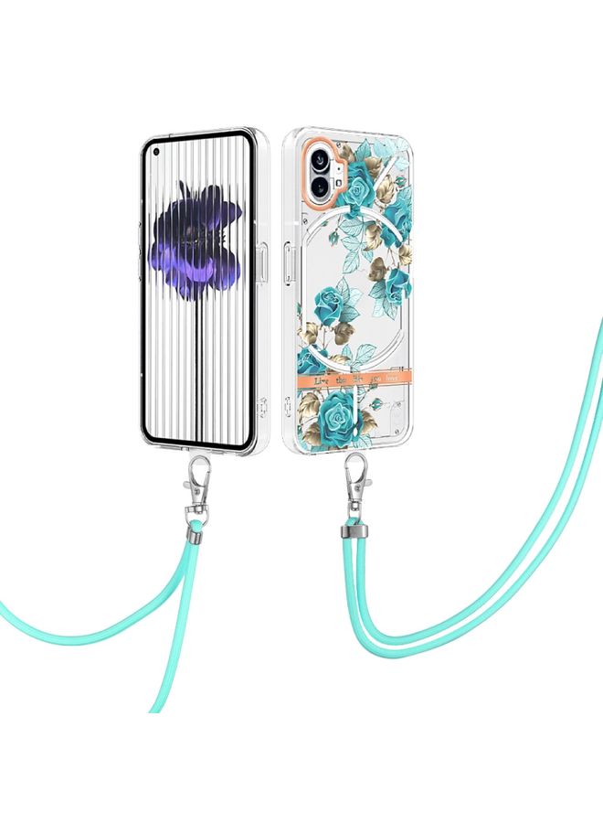 Case Cover For Nothing Phone 1 Flowers Series TPU Phone Case with Lanyard Blue Rose