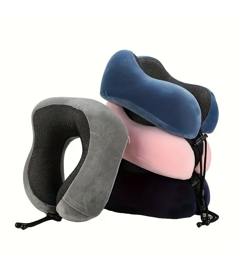 Black U Shaped Travel Neck Pillow Portable Removable Washable For Airplane Home Napping Adult Headrest - Image 1