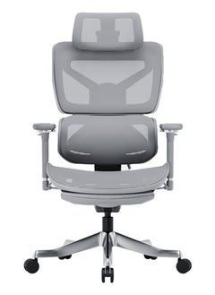 AFTERWORK AFTERWORK Omnix Super Ergonomic Gaming Chair with Hidden Footrest, 3D Adjustable Headrest, 4D Armrests, Adjustable Lumbar, Seat Slider, and 4-Position Tilt Lock – Grey & Silver Grey  - Image 4
