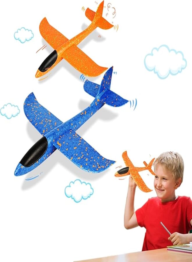 VCOSTORE 2 Pack Foam Airplanes Toy - Glider Plane - EPP Throwing Styrofoam Plane with Flight Mode,Outdoor Sport Toy for Age 3-12 Boys Girls Gift(Blue & Orange)