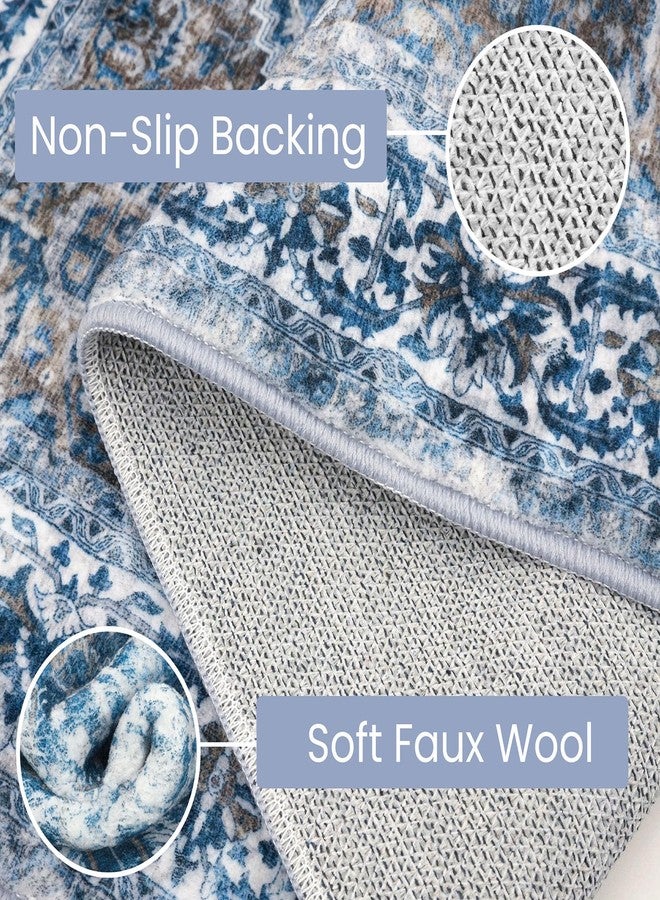 KOZYFLY Small Area Rug 2x3 Ft Rugs for Entryway Washable Boho Entry Rug Non Slip Door Mat Indoor Entrance Blue Printed Faux Wool Vintage Printed Kitchen Rug Throw Rugs for Entrance Kitchen Bathroom - Image 4