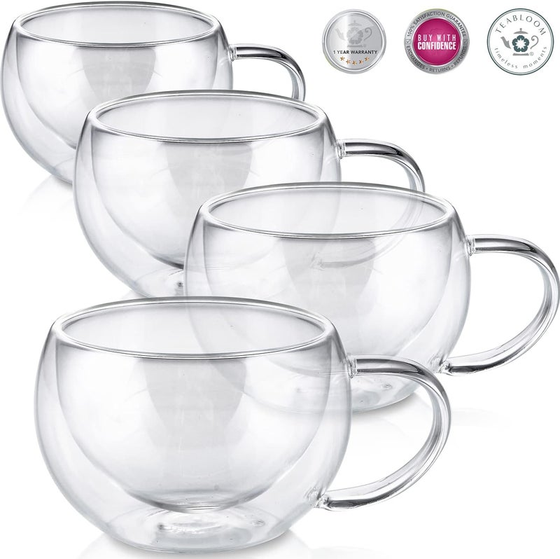 Teabloom Modern Classic Insulated Cups – 6 oz / 200 ml – Set of 4 Double Walled Glass Cups for Tea or Espresso - Image 4
