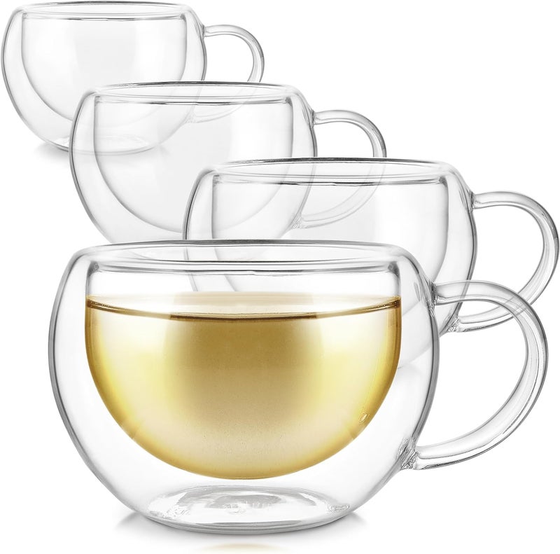 Teabloom Modern Classic Insulated Cups – 6 oz / 200 ml – Set of 4 Double Walled Glass Cups for Tea or Espresso - Image 1