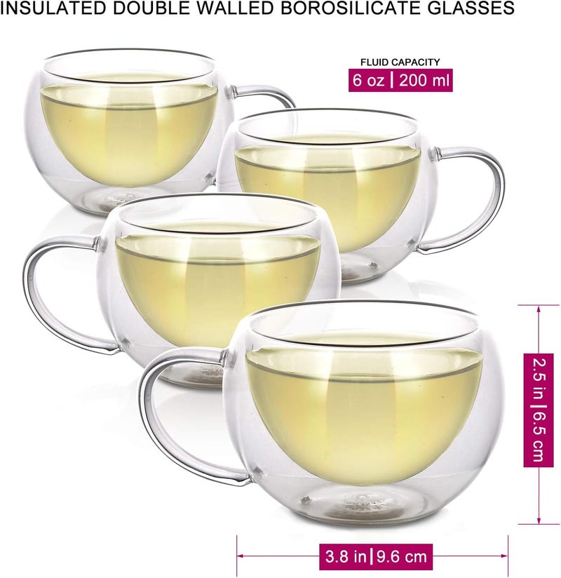 Teabloom Modern Classic Insulated Cups – 6 oz / 200 ml – Set of 4 Double Walled Glass Cups for Tea or Espresso - Image 3
