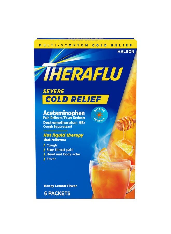 Theraflu Daytime Severe Cold Relief Powder, Honey Lemon​ Flavor, 6 Count - Image 1