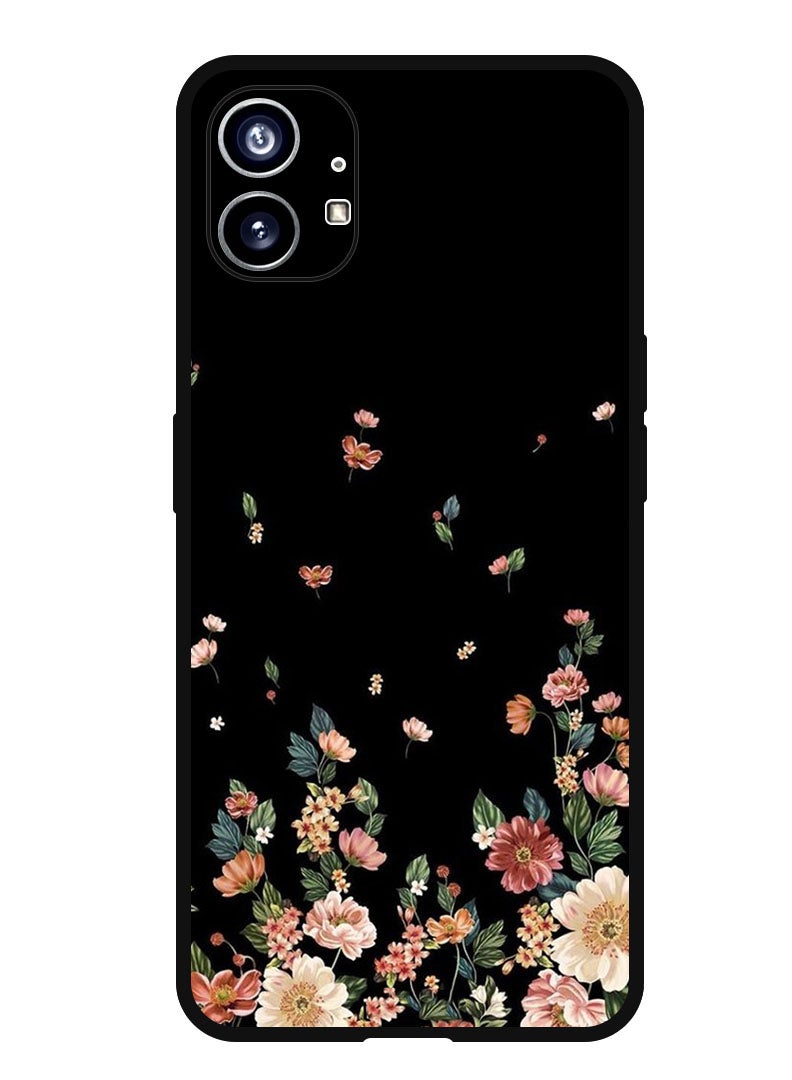 Theodor Protective Case Anti Scratch Shock Proof Bumper Cover For Nothing Phone 1 Flowers in Black Background - Image 1