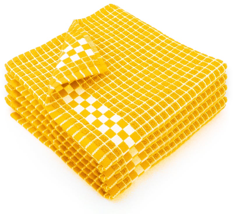 Fecido Classic Dark Kitchen Dish Towels with Hanging Loop  Heavy Duty Absorbent Dish Clothes  European Made 100 Cotton Tea Towels  Set of 4 Yellow