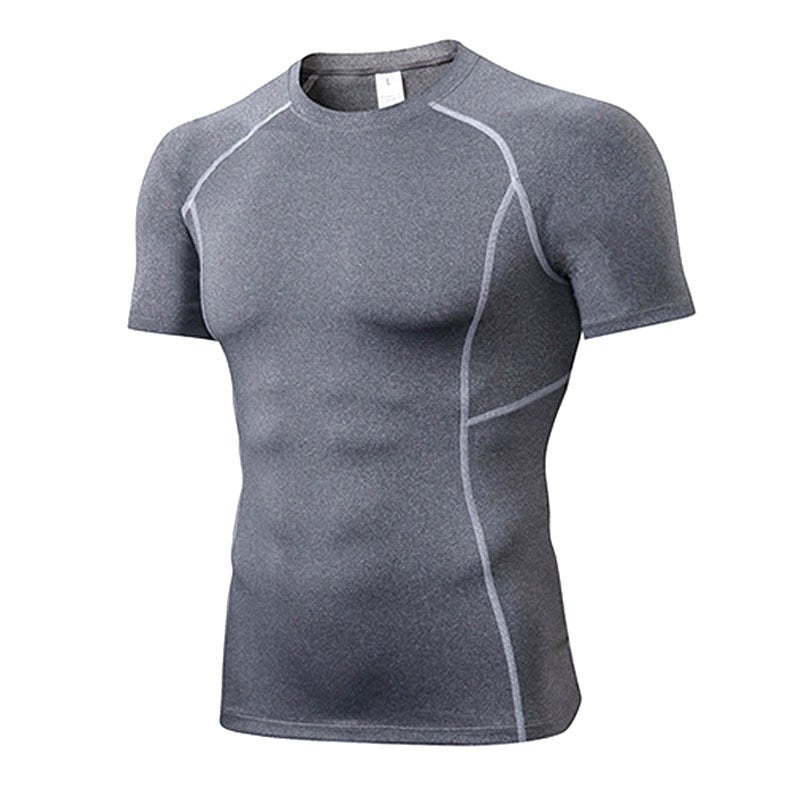 Generic Mens Quick-drying Tight Training PRO Short-sleeved Sports T-shirt Elastic Sweat-absorbent Track and Field Sweat-wicking Basketball Compression Fitness Gray
