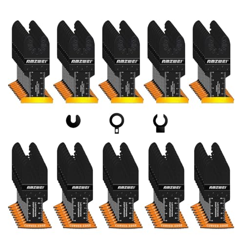 AMZWEI 100PCS Oscillating Tool Blades, Titanium & HCS Oscillating Saw Blades for Metal/Wood/Plastic Cutting, Curved Edge Multi Tool Blades Compatible with Dewalt, Milwaukee, Dremel, Ryobi, Rockwell - Image 1