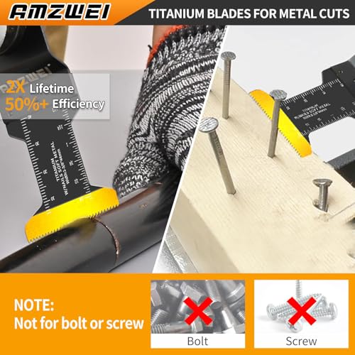AMZWEI 100PCS Oscillating Tool Blades, Titanium & HCS Oscillating Saw Blades for Metal/Wood/Plastic Cutting, Curved Edge Multi Tool Blades Compatible with Dewalt, Milwaukee, Dremel, Ryobi, Rockwell - Image 3