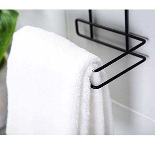ROSEFAIR Iron Black Coated Self Adhesive Wall Mounted TissueToilet Paper Holder Storage with Shelf Rack Towel Rack Soap Dispenser Holder - Image 2