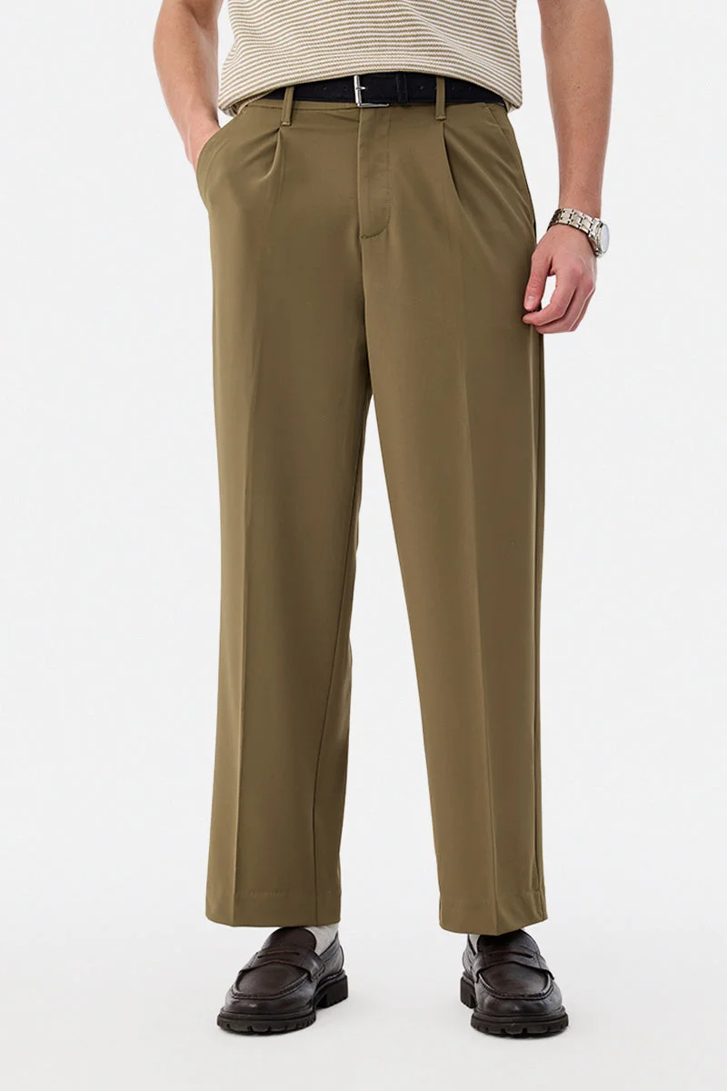 سنيتش Olive Solid Relaxed Formal Trousers