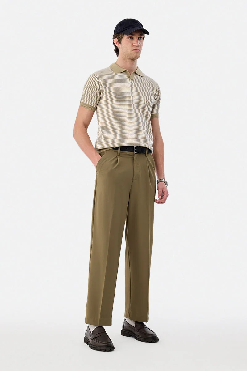 سنيتش Olive Solid Relaxed Formal Trousers