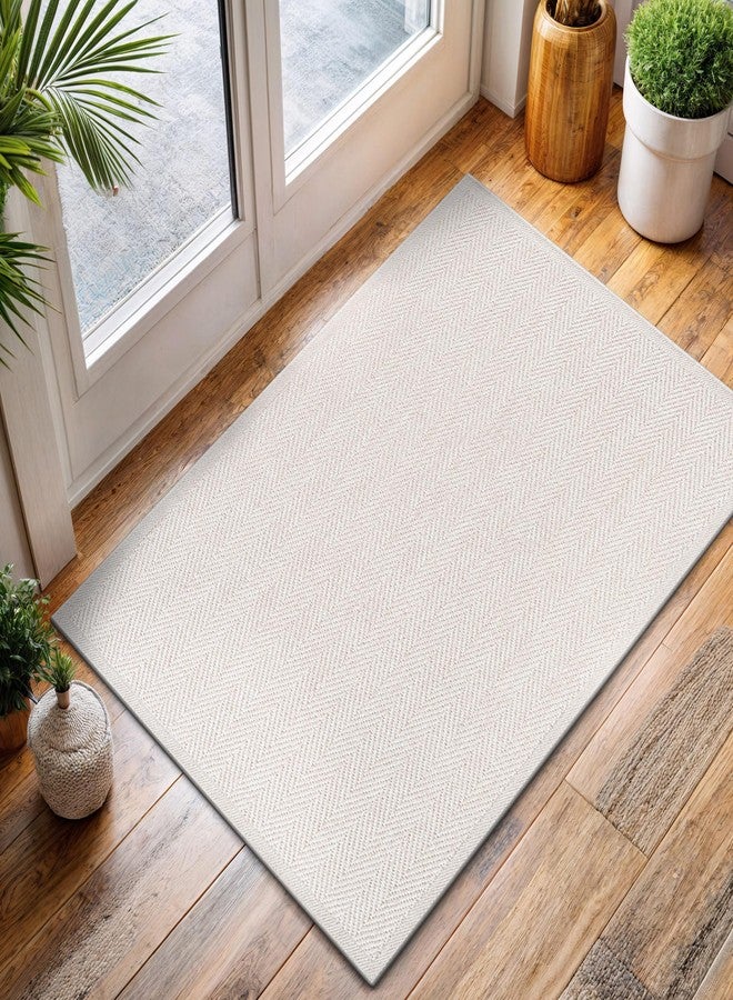 CAMILSON Easy Jute Rug 2x3, Indoor Outdoor Off-White Color Fiber Area Rugs for Bathroom and Kitchen Rug, Herringbone Seagrass Boho Woven Design, Easy-Cleaning, Washable Outside Carpet Alfombras 2 x 3 - Image 4
