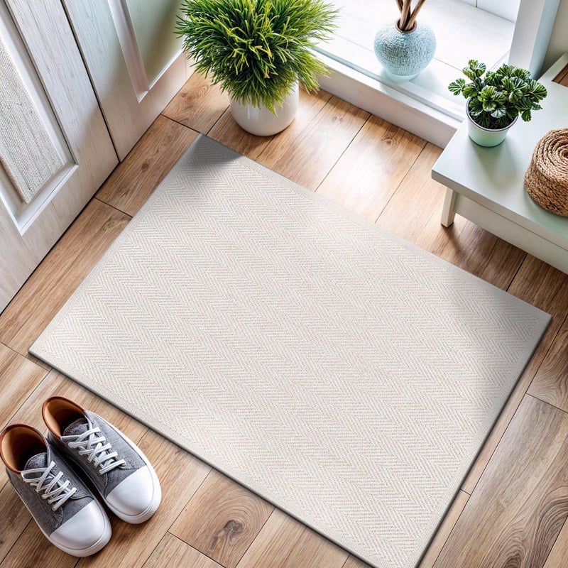 CAMILSON Easy Jute Rug 2x3, Indoor Outdoor Off-White Color Fiber Area Rugs for Bathroom and Kitchen Rug, Herringbone Seagrass Boho Woven Design, Easy-Cleaning, Washable Outside Carpet Alfombras 2 x 3 - Image 1