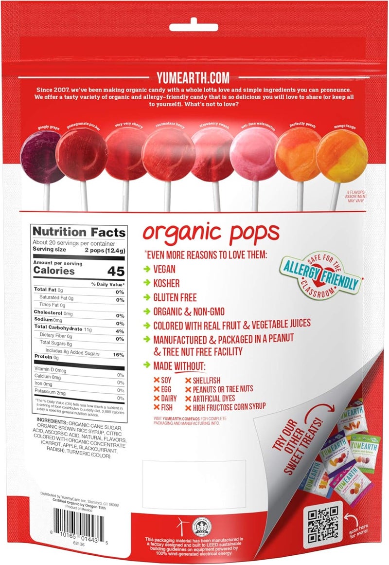 YumEarth Organic Lollipops, Assorted Flavors, 8.5 Ounce, 40 Count - Allergy Friendly, Non-GMO, Gluten Free, Vegan - Image 2